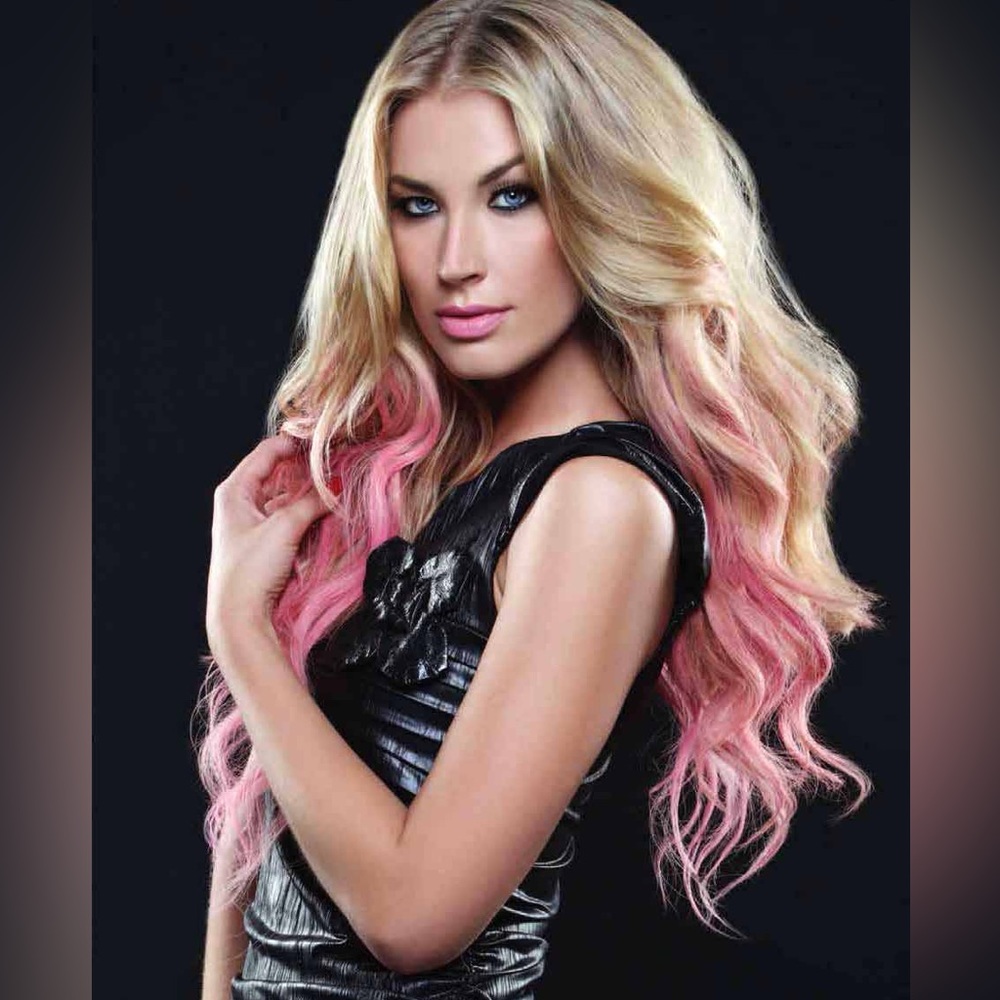 Blonde/Barbie Pink clip-in human hair extensions NWT